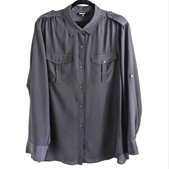 DKNY charcoal grey silky camp shirt XL - Picture 1 of 15
